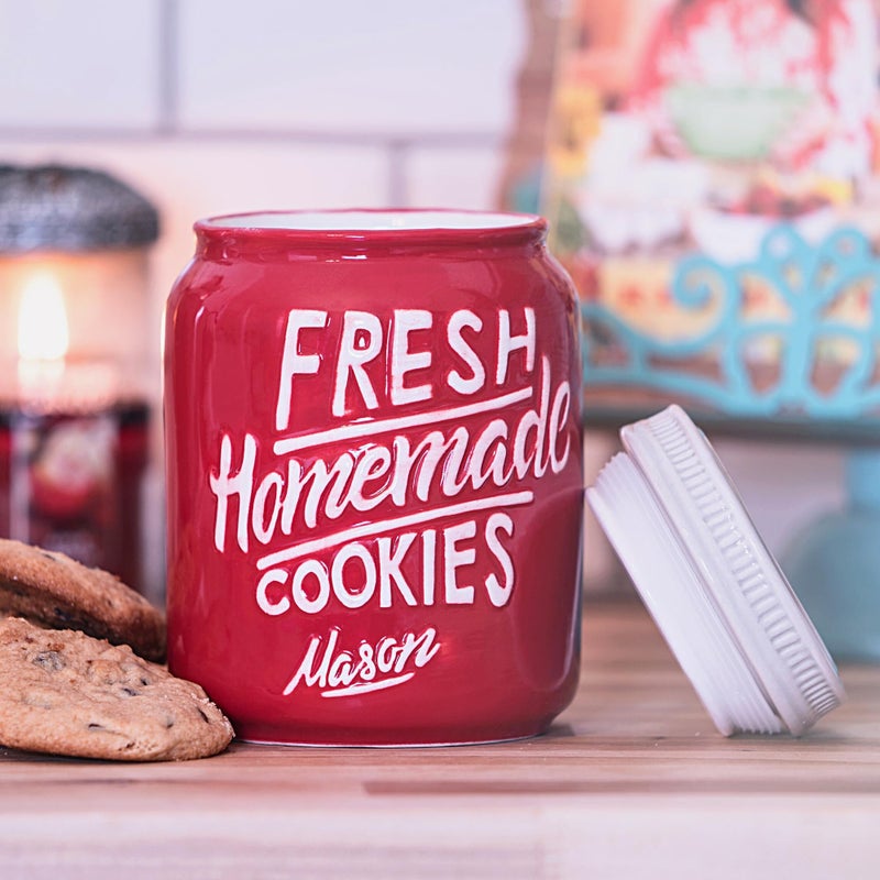 Goodscious Farmhouse Canisters Sets for the Kitchen - Mason Jar Ceramic Kitchen Utensil Holder, Spoon Rest, Cute Cookie Jar, Salt & Pepper Shaker Sets, Sponge Holder, Measuring Cups & Spoons (Red, 17-Pc Bundle) - Image 3